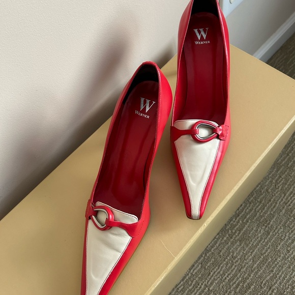 Werner Elegant Red and White Heels NWOT Made in Brasilia - Picture 2 of 9